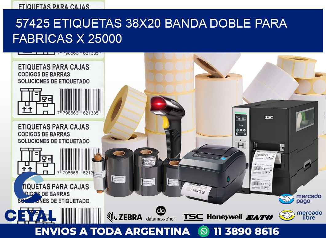57425 ETIQUETAS 38X20 BANDA DOBLE PARA FABRICAS X 25000