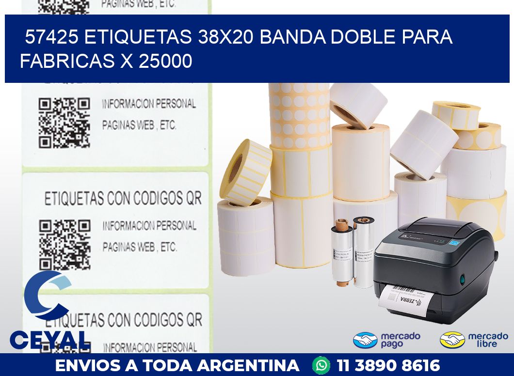 57425 ETIQUETAS 38X20 BANDA DOBLE PARA FABRICAS X 25000