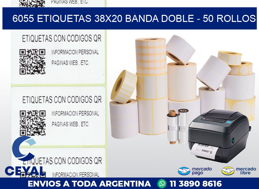 6055 ETIQUETAS 38X20 BANDA DOBLE - 50 ROLLOS