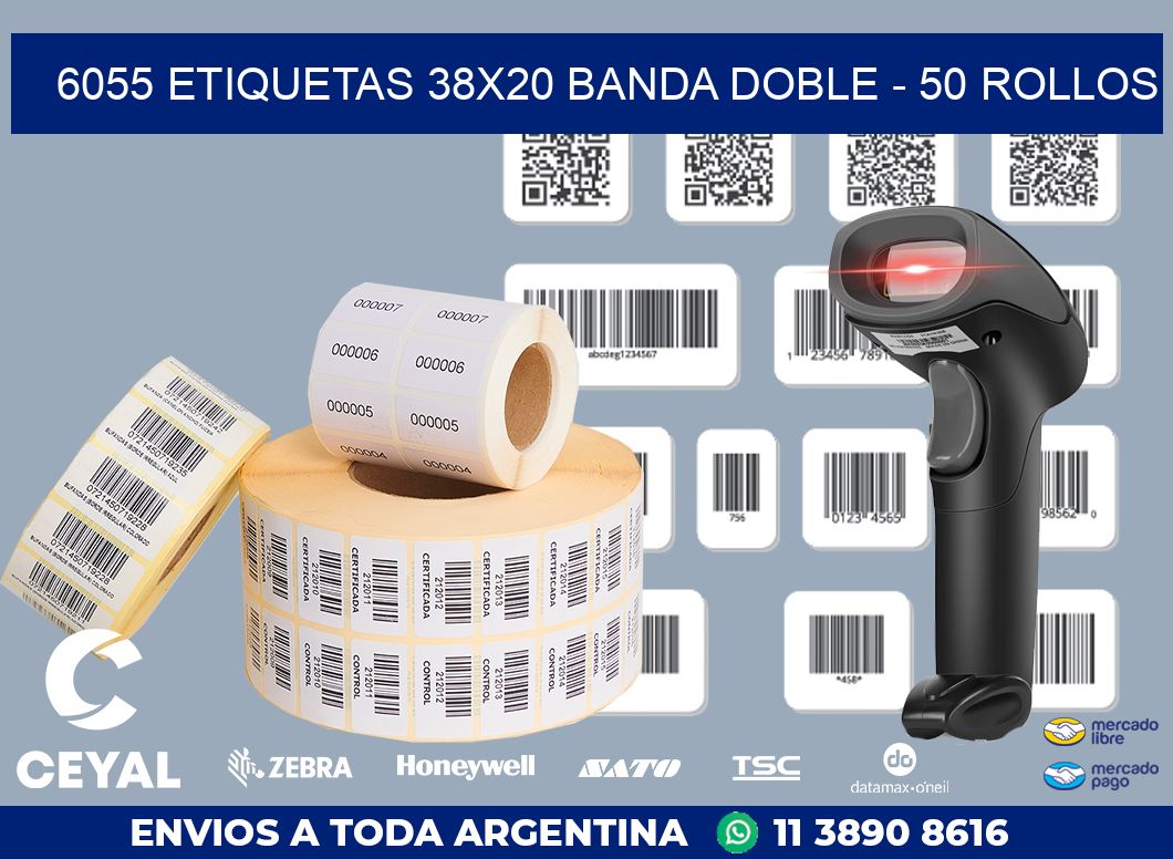 6055 ETIQUETAS 38X20 BANDA DOBLE - 50 ROLLOS