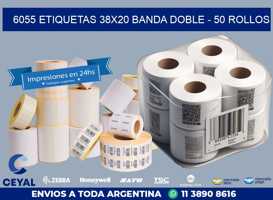 6055 ETIQUETAS 38X20 BANDA DOBLE – 50 ROLLOS