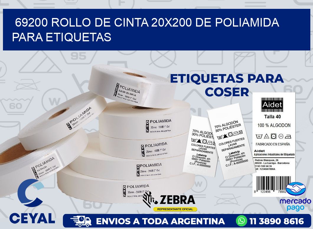 69200 ROLLO DE CINTA 20X200 DE POLIAMIDA PARA ETIQUETAS
