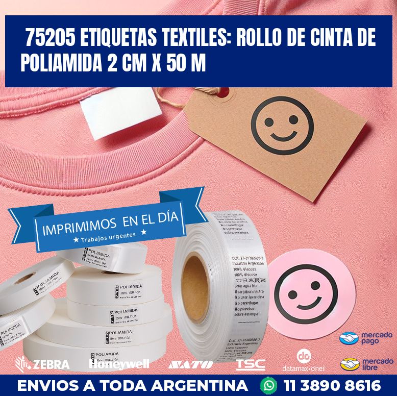 75205 ETIQUETAS TEXTILES: ROLLO DE CINTA DE POLIAMIDA 2 CM X 50 M