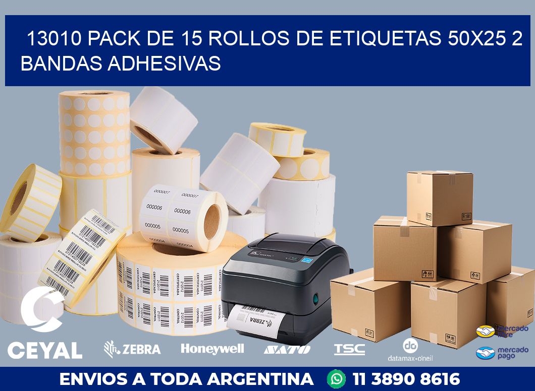13010 PACK DE 15 ROLLOS DE ETIQUETAS 50X25 2 BANDAS ADHESIVAS