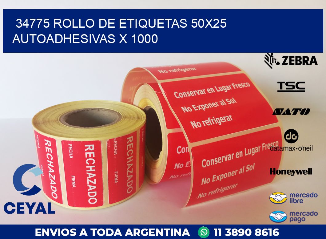 34775 ROLLO DE ETIQUETAS 50X25 AUTOADHESIVAS X 1000