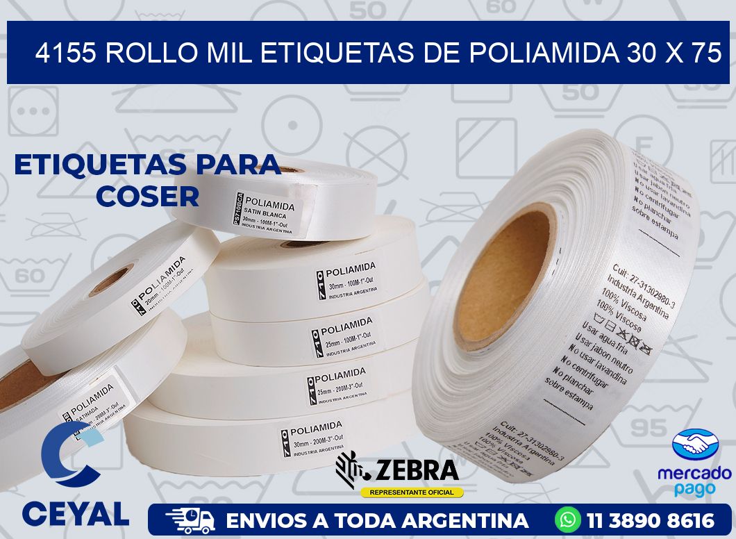 4155 ROLLO MIL ETIQUETAS DE POLIAMIDA 30 X 75