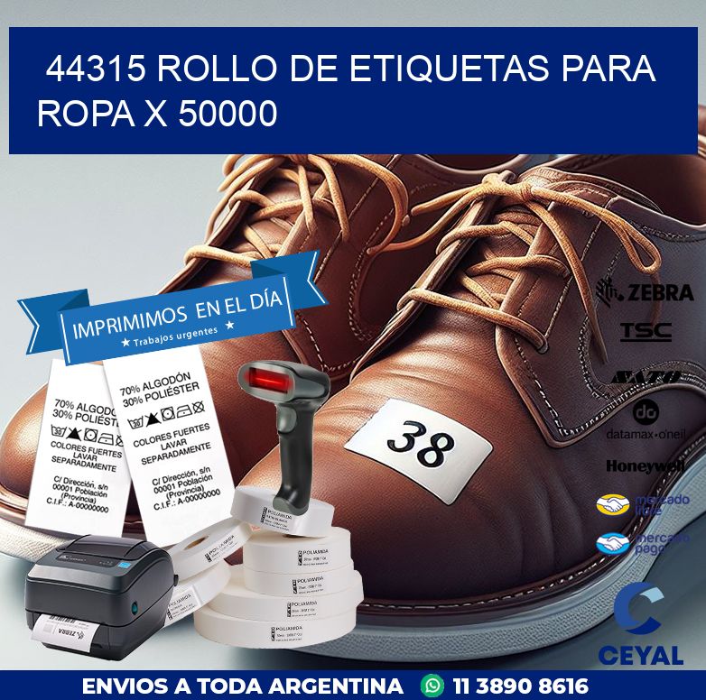 44315 ROLLO DE ETIQUETAS PARA ROPA X 50000
