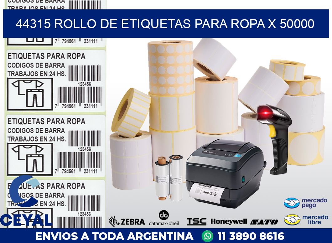44315 ROLLO DE ETIQUETAS PARA ROPA X 50000