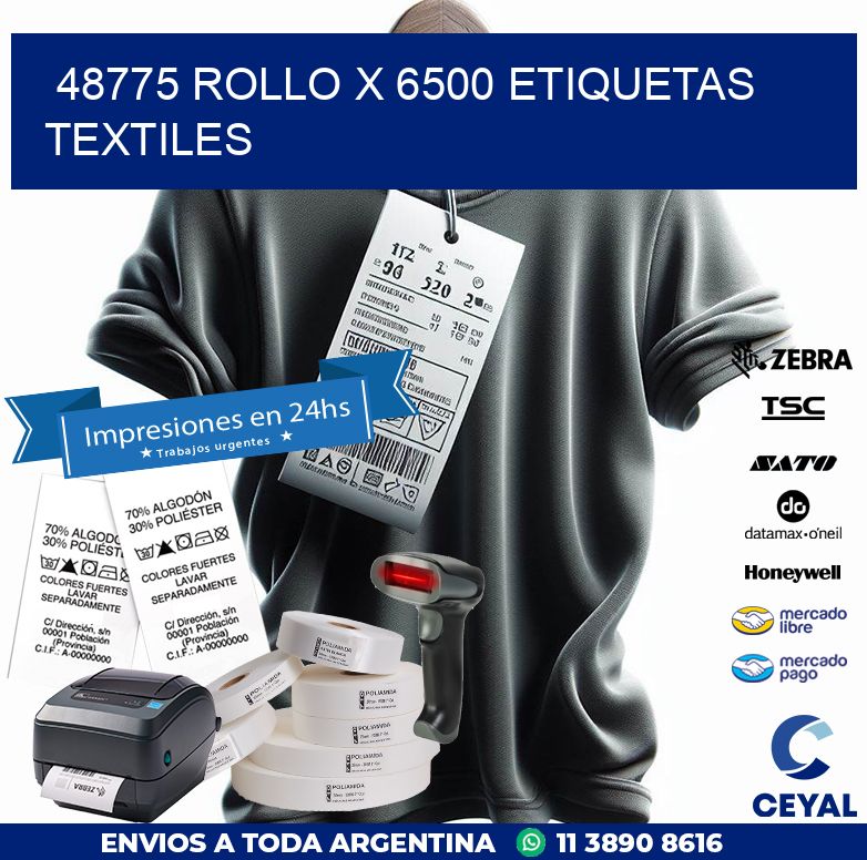 48775 ROLLO X 6500 ETIQUETAS TEXTILES