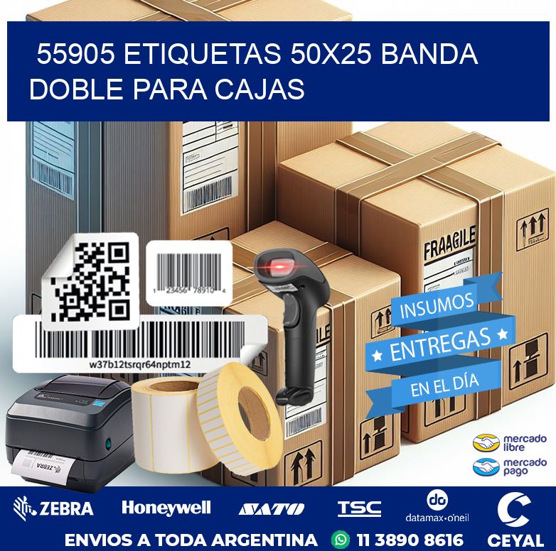 55905 ETIQUETAS 50X25 BANDA DOBLE PARA CAJAS