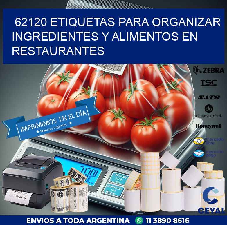 62120 ETIQUETAS PARA ORGANIZAR INGREDIENTES Y ALIMENTOS EN RESTAURANTES