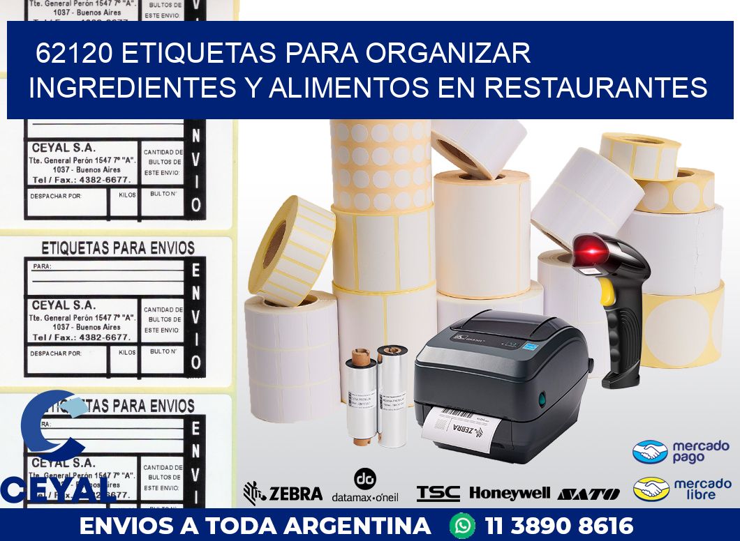 62120 ETIQUETAS PARA ORGANIZAR INGREDIENTES Y ALIMENTOS EN RESTAURANTES