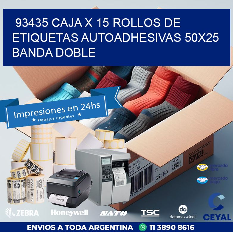 93435 CAJA X 15 ROLLOS DE ETIQUETAS AUTOADHESIVAS 50X25 BANDA DOBLE
