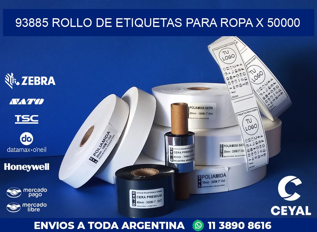 93885 ROLLO DE ETIQUETAS PARA ROPA X 50000