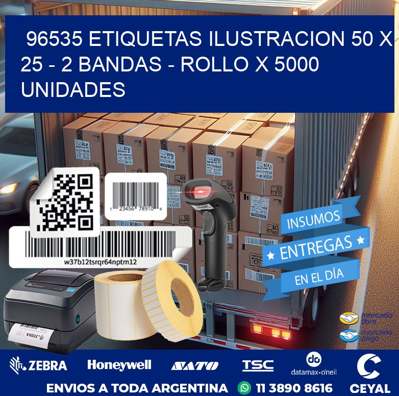 96535 ETIQUETAS ILUSTRACION 50 X 25 – 2 BANDAS – ROLLO X 5000 UNIDADES
