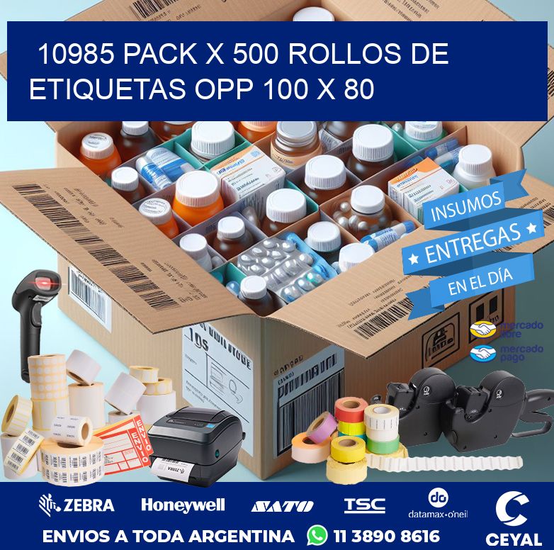 10985 PACK X 500 ROLLOS DE ETIQUETAS OPP 100 X 80