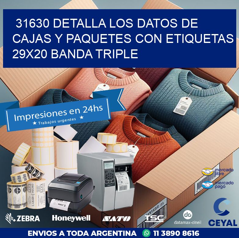 31630 DETALLA LOS DATOS DE CAJAS Y PAQUETES CON ETIQUETAS 29X20 BANDA TRIPLE