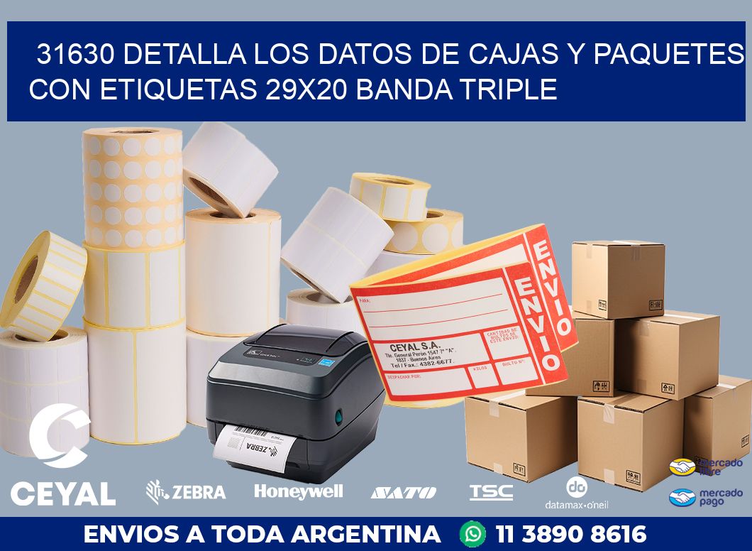 31630 DETALLA LOS DATOS DE CAJAS Y PAQUETES CON ETIQUETAS 29X20 BANDA TRIPLE