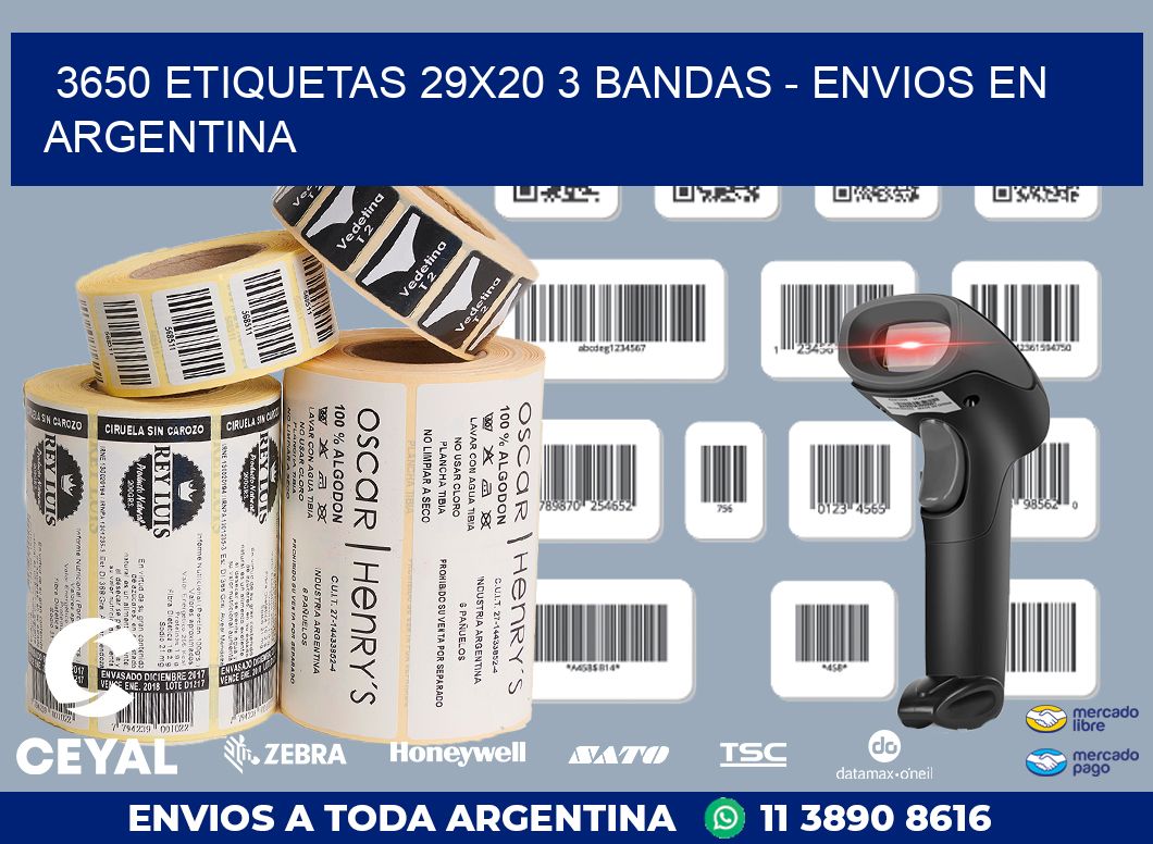 3650 ETIQUETAS 29X20 3 BANDAS - ENVIOS EN ARGENTINA