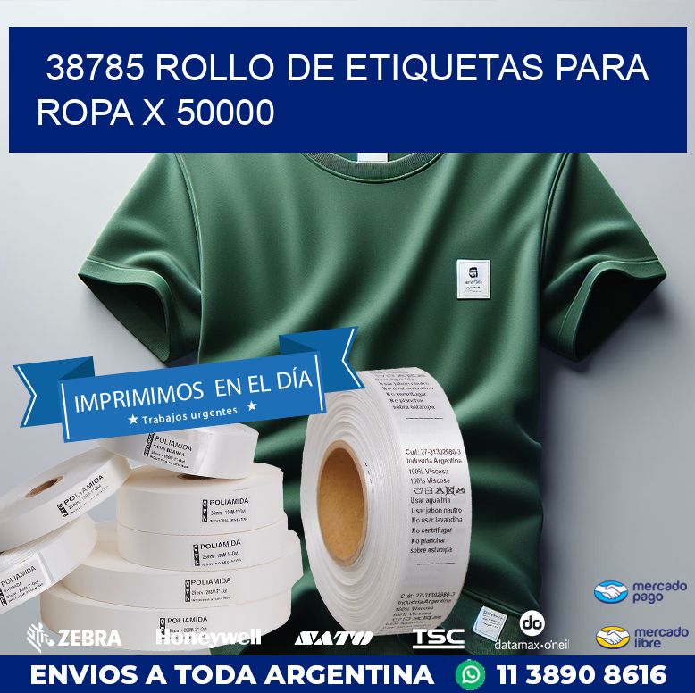 38785 ROLLO DE ETIQUETAS PARA ROPA X 50000
