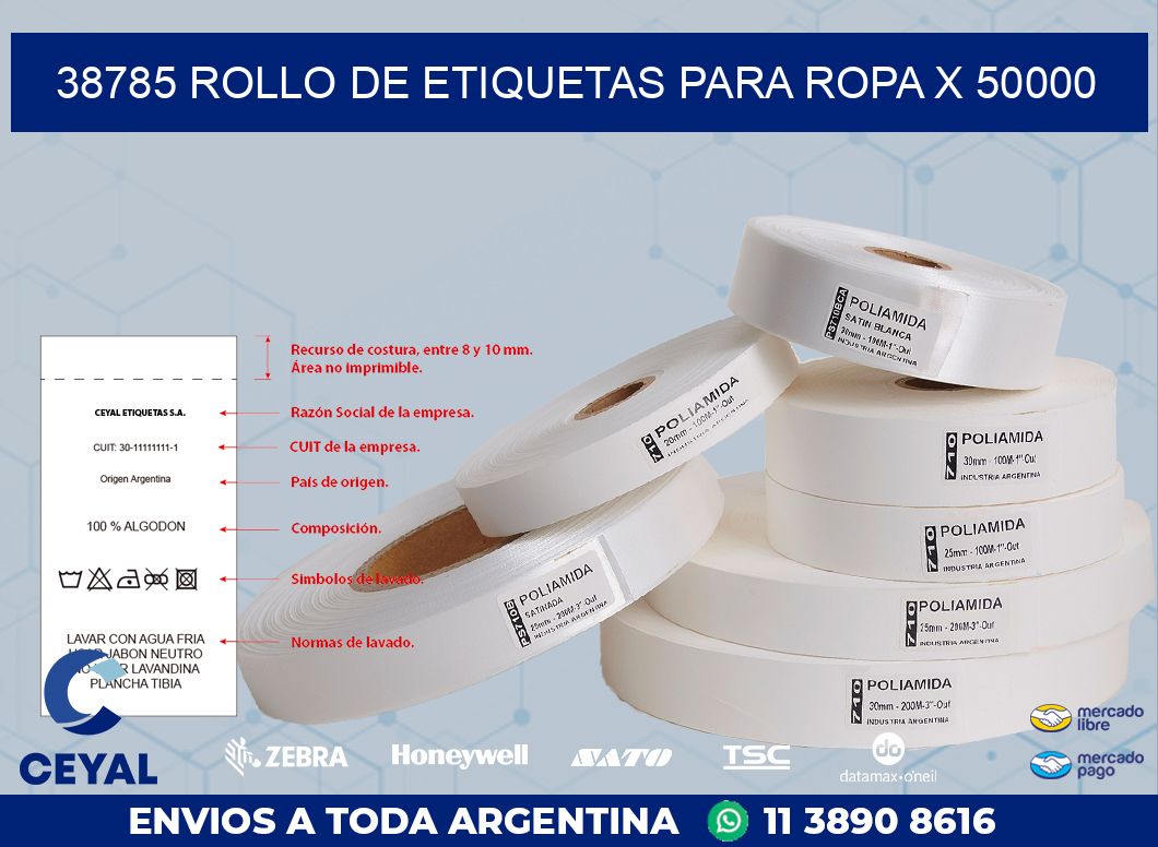 38785 ROLLO DE ETIQUETAS PARA ROPA X 50000