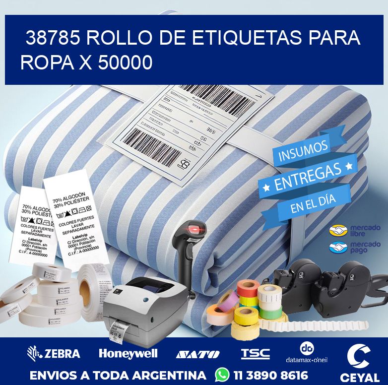38785 ROLLO DE ETIQUETAS PARA ROPA X 50000