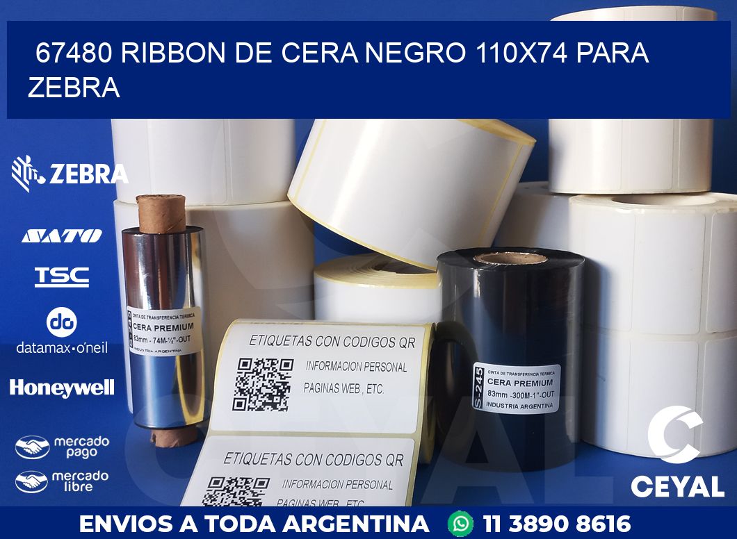 67480 RIBBON DE CERA NEGRO 110X74 PARA ZEBRA