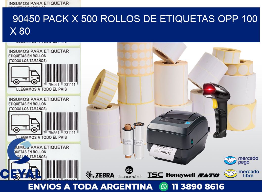 90450 PACK X 500 ROLLOS DE ETIQUETAS OPP 100 X 80