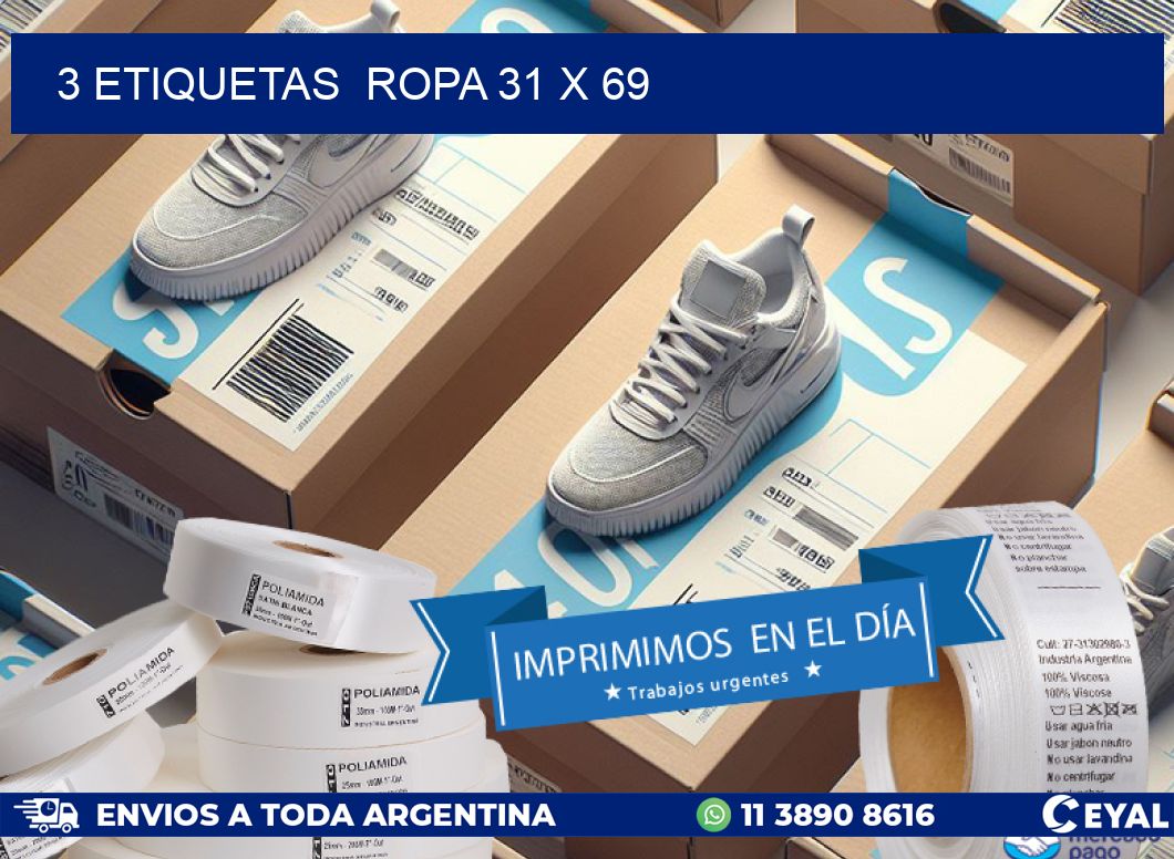 3 ETIQUETAS ROPA 31 x 69