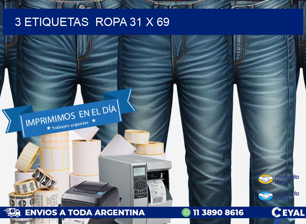 3 ETIQUETAS ROPA 31 x 69