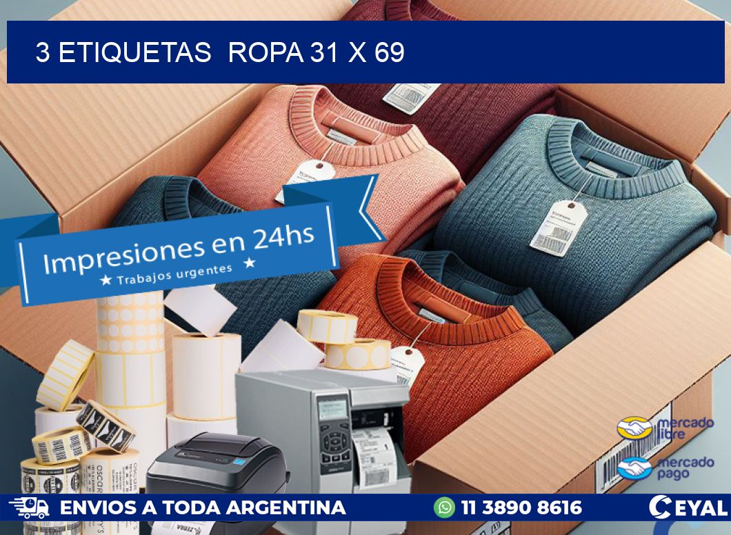 3 ETIQUETAS ROPA 31 x 69