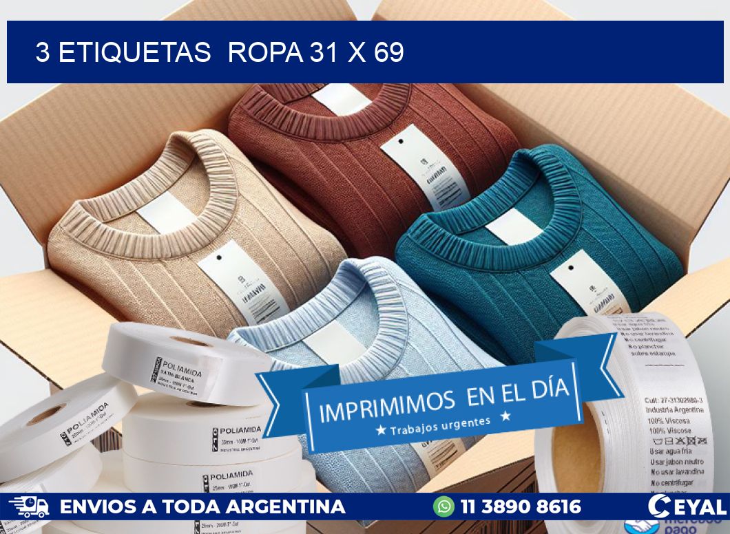 3 ETIQUETAS ROPA 31 x 69