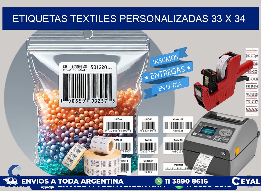 ETIQUETAS TEXTILES PERSONALIZADAS 33 x 34