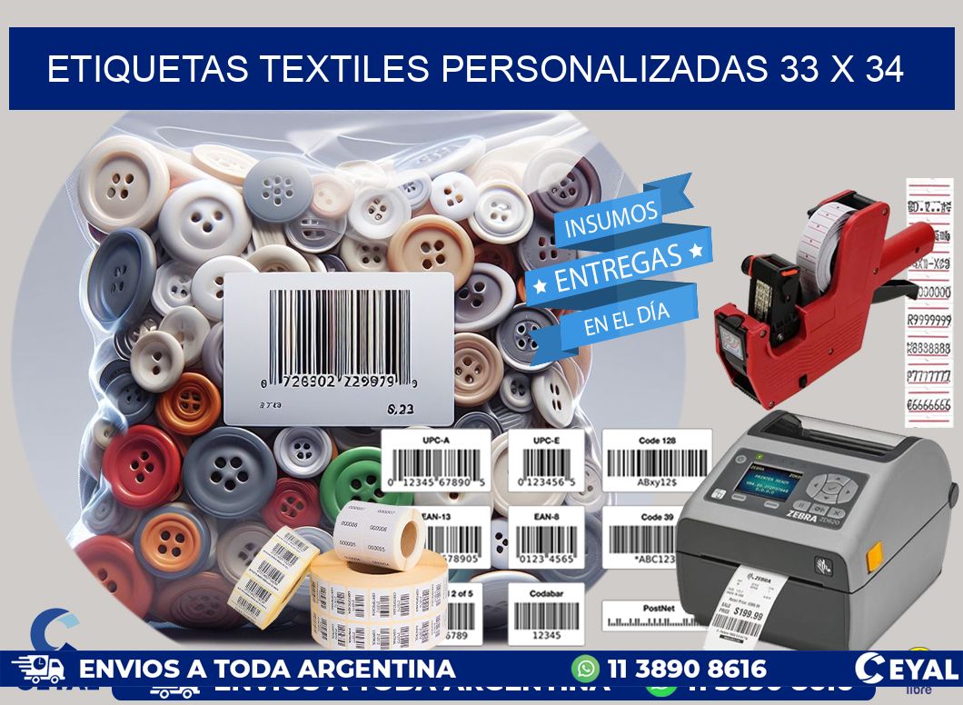 ETIQUETAS TEXTILES PERSONALIZADAS 33 x 34