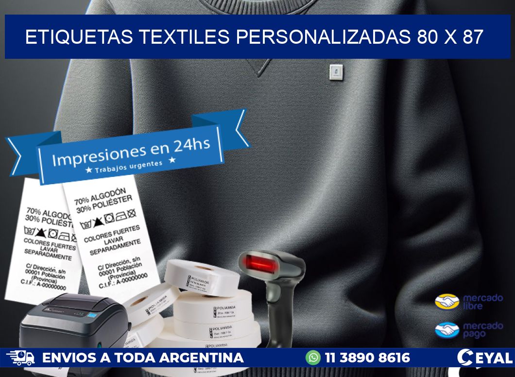 ETIQUETAS TEXTILES PERSONALIZADAS 80 x 87