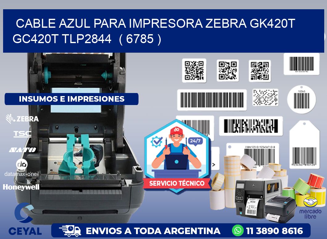 cable azul para impresora zebra GK420T GC420T TLP2844 ( 6785 )
