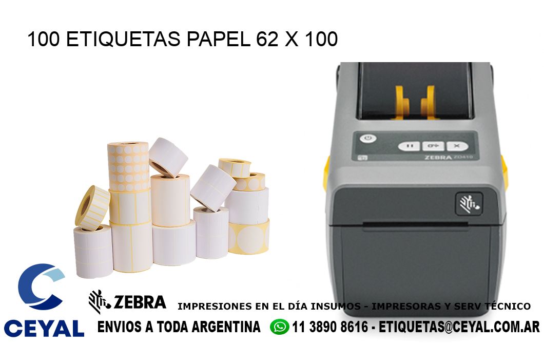 100 ETIQUETAS PAPEL 62 x 100