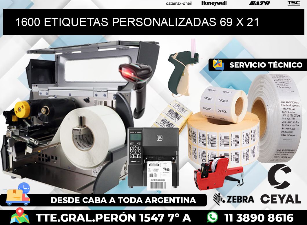 1600 ETIQUETAS PERSONALIZADAS 69 x 21
