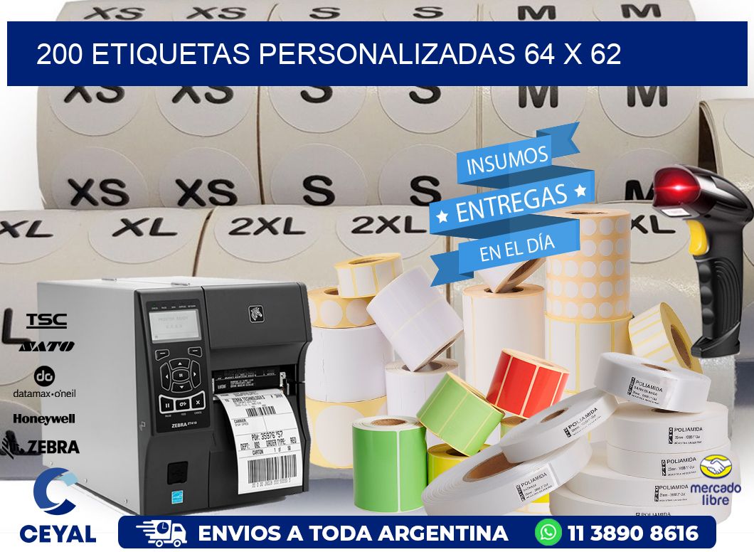 200 ETIQUETAS PERSONALIZADAS 64 x 62