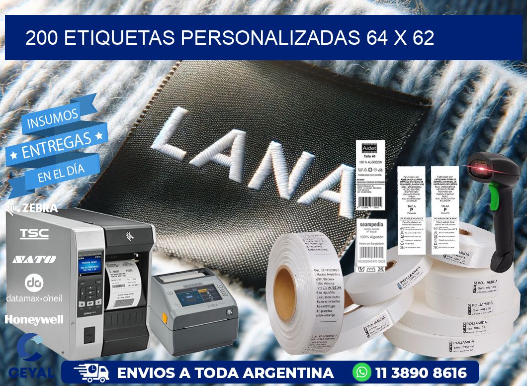 200 ETIQUETAS PERSONALIZADAS 64 x 62
