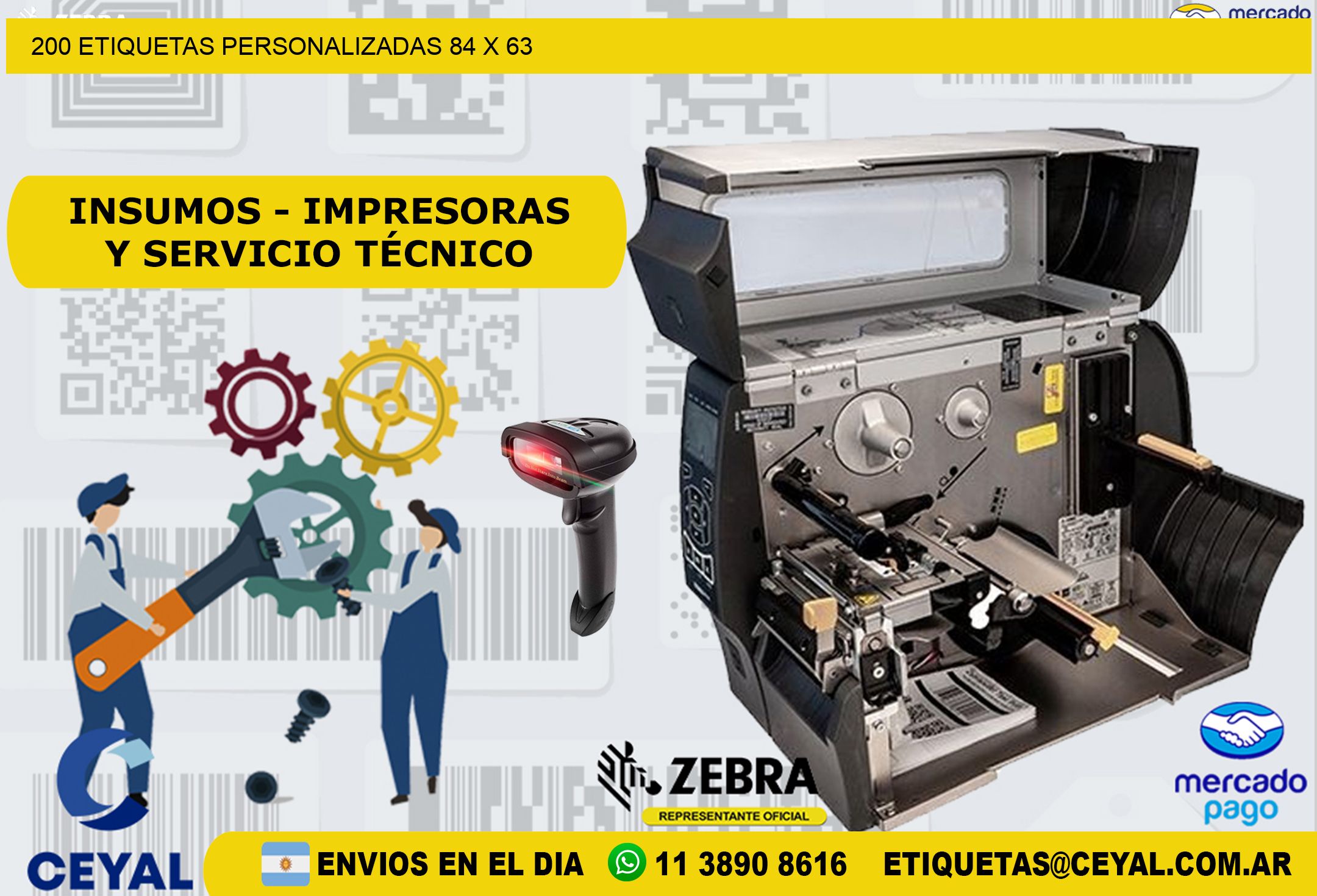 200 ETIQUETAS PERSONALIZADAS 84 x 63