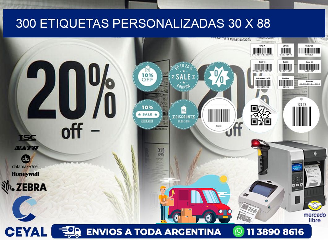 300 ETIQUETAS PERSONALIZADAS 30 x 88