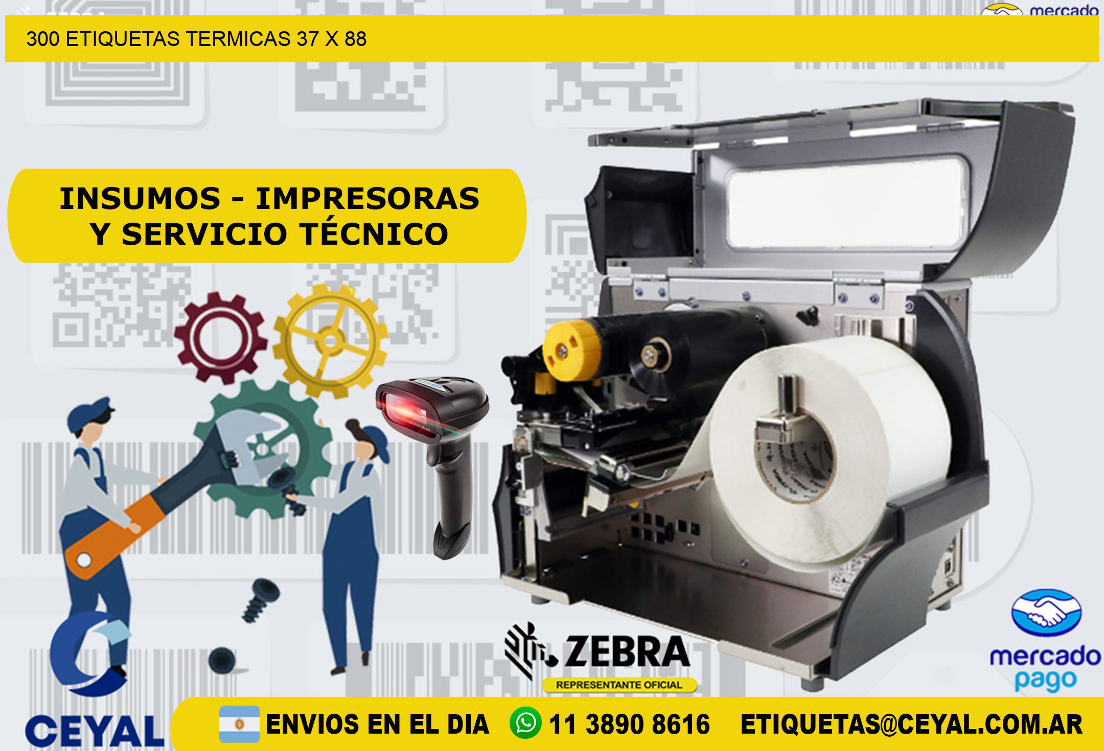 300 ETIQUETAS TERMICAS 37 x 88