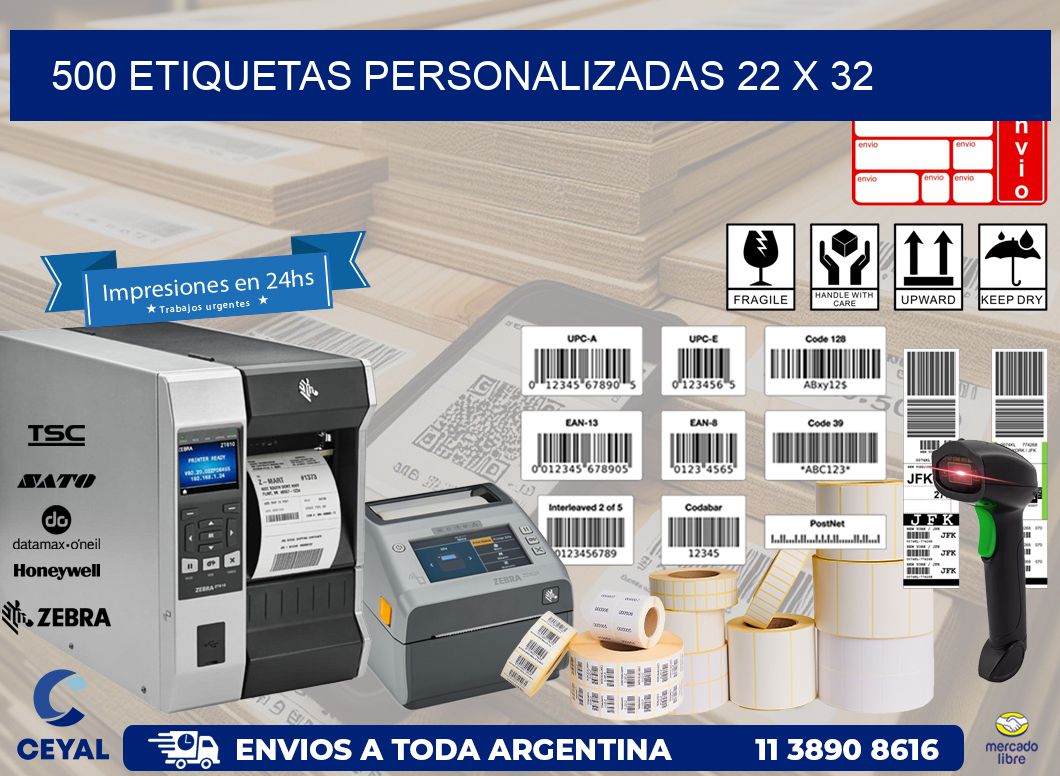 500 ETIQUETAS PERSONALIZADAS 22 x 32