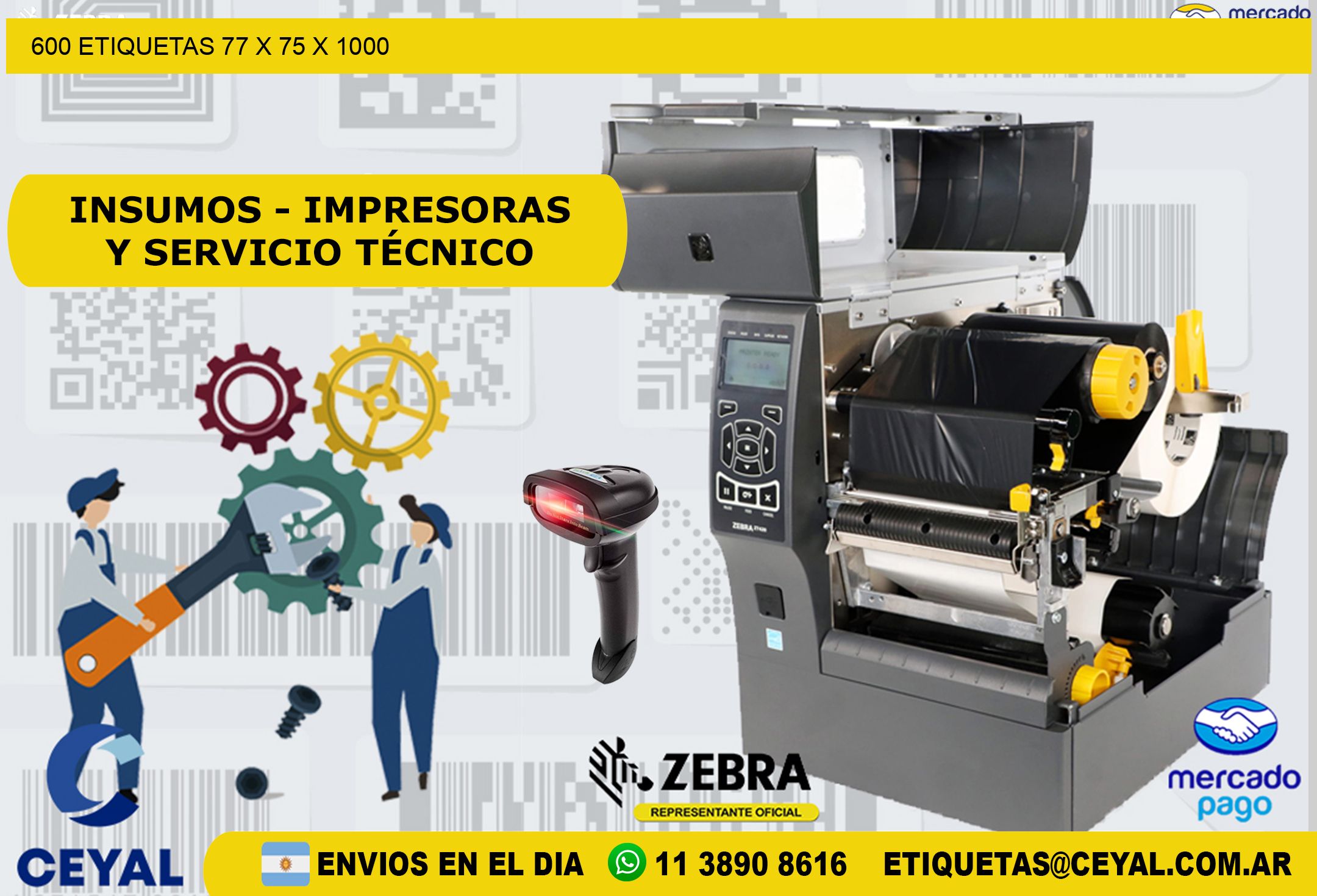 600 ETIQUETAS 77 x 75 x 1000