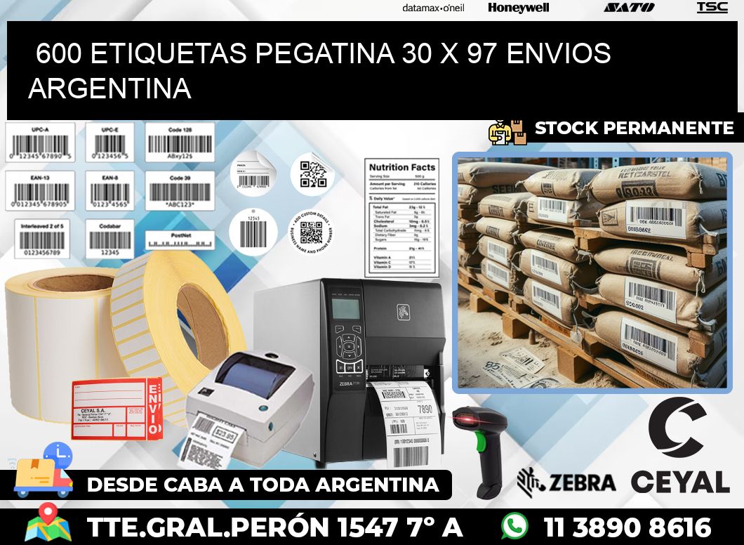 600 ETIQUETAS PEGATINA 30 x 97 ENVIOS ARGENTINA