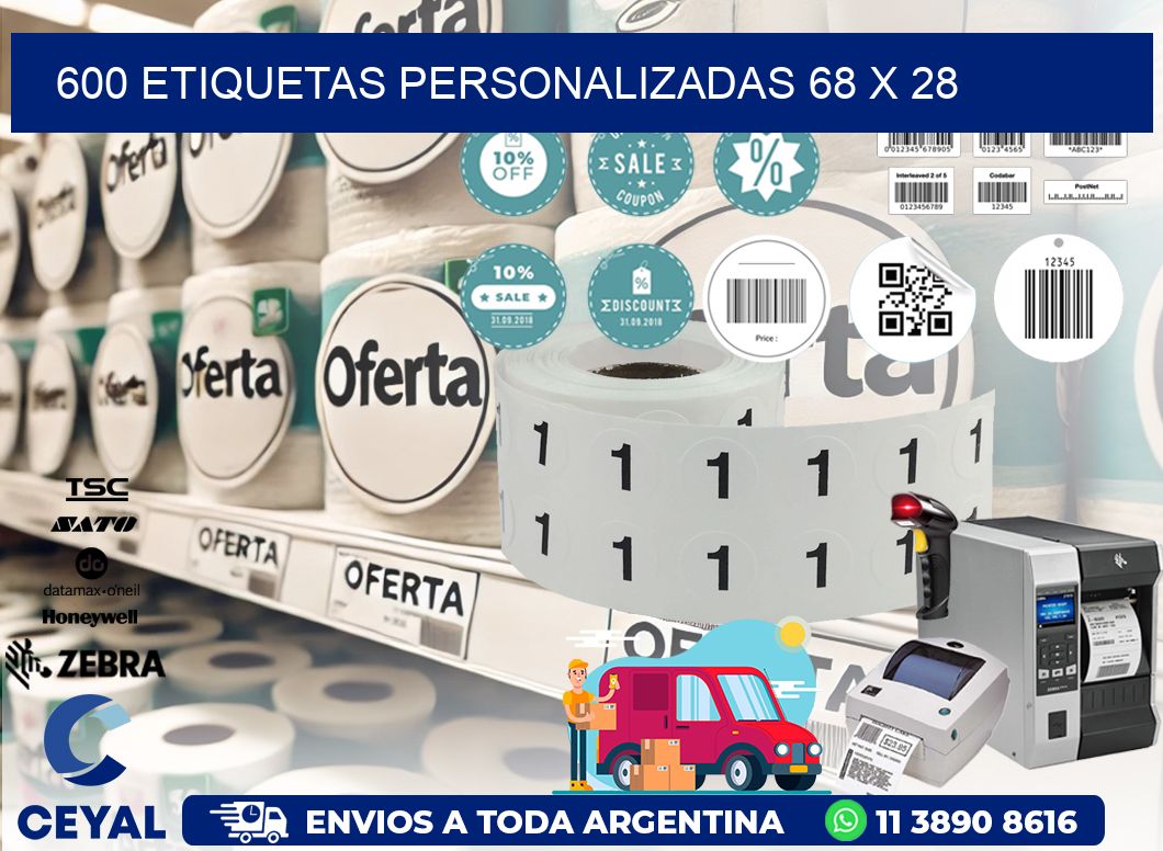 600 ETIQUETAS PERSONALIZADAS 68 x 28