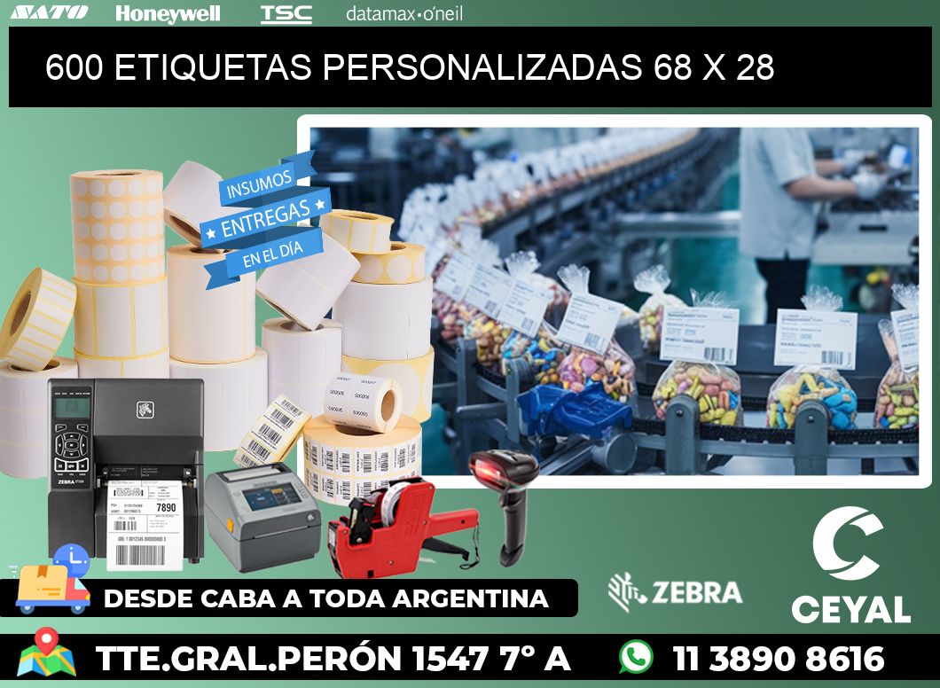 600 ETIQUETAS PERSONALIZADAS 68 x 28