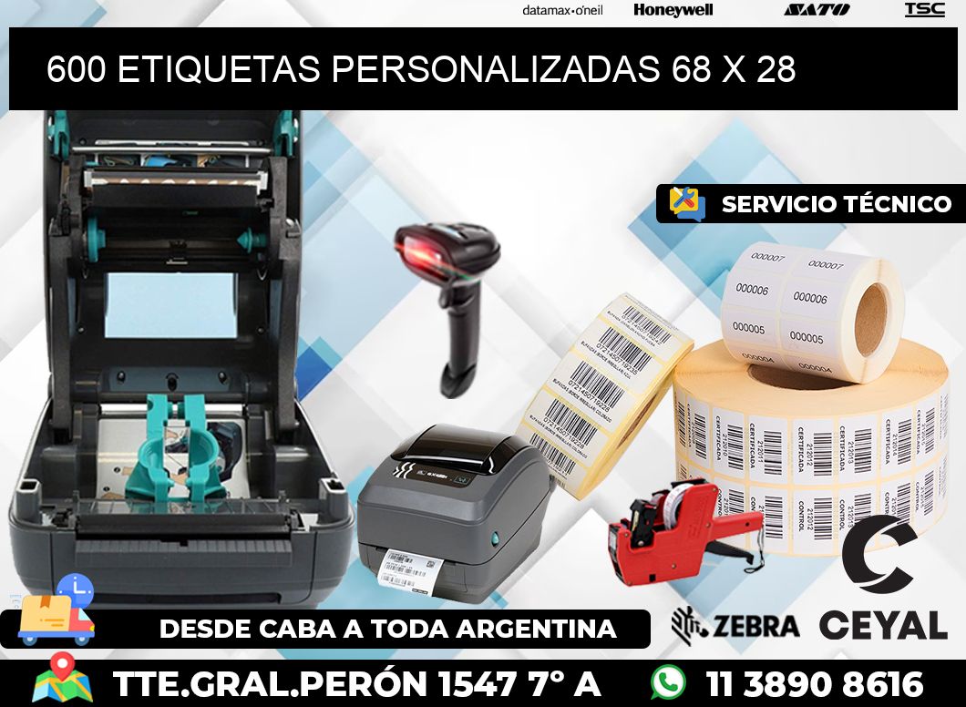 600 ETIQUETAS PERSONALIZADAS 68 x 28