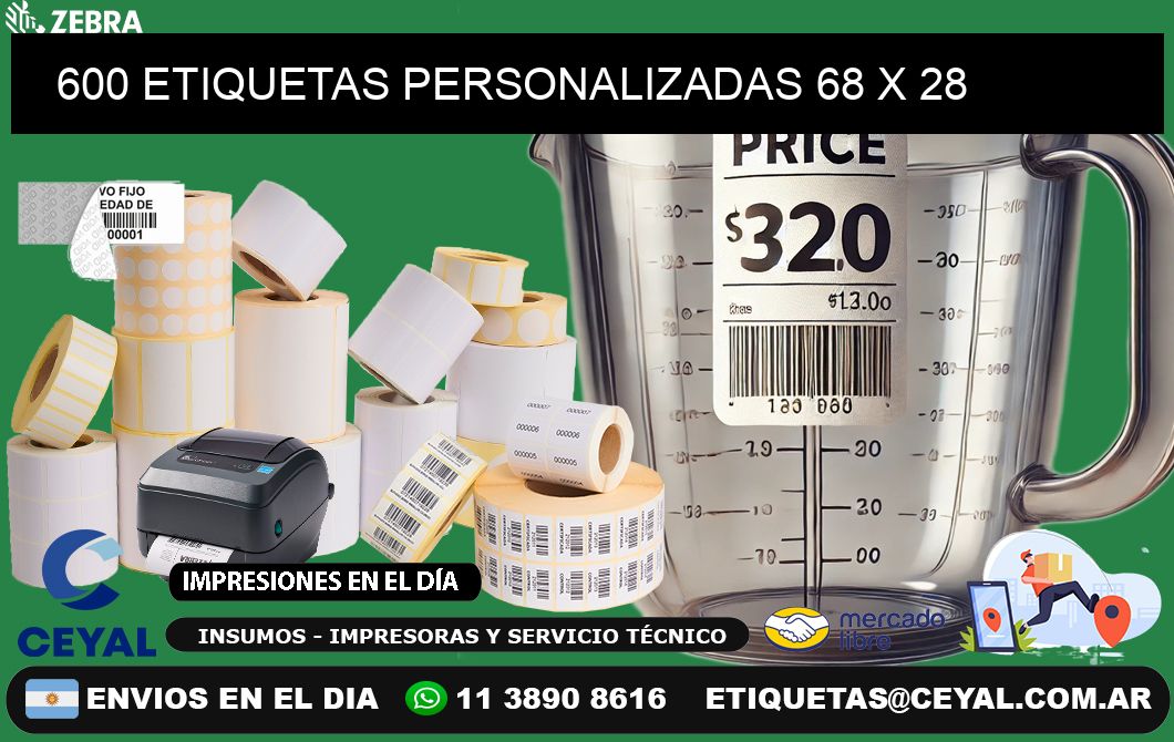 600 ETIQUETAS PERSONALIZADAS 68 x 28